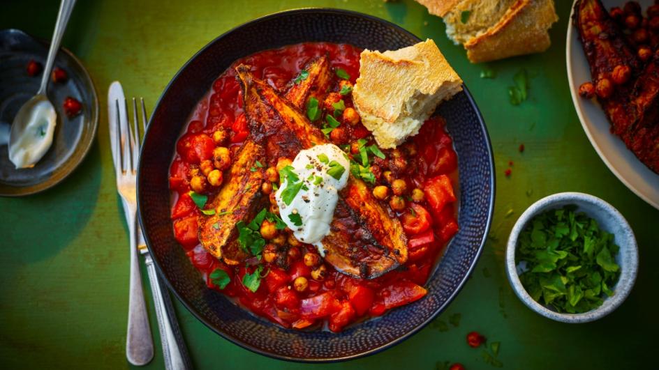 Air Fryer Shawarma Aubergine and Chickpea Bowl