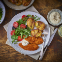 Air Fryer Crispy Southern Style Chicken with New Potatoes and Aioli