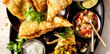 Lamb Samosas with Fresh Tomato Chutney